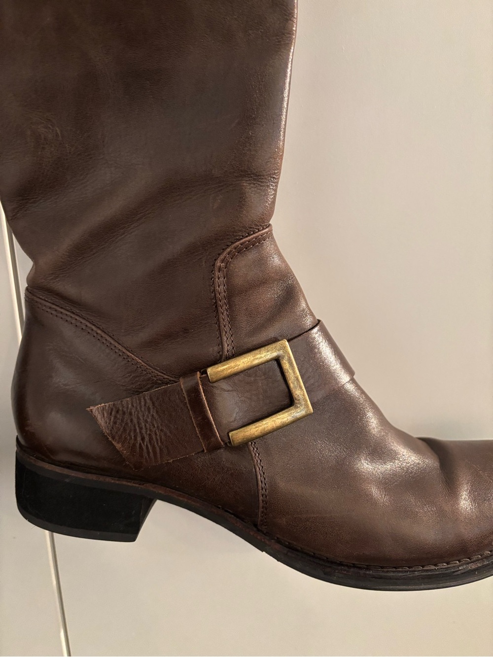 Brown Leather Women's Riding Boots with Buckle EU 40 Lavorazione Artigiana Gomma